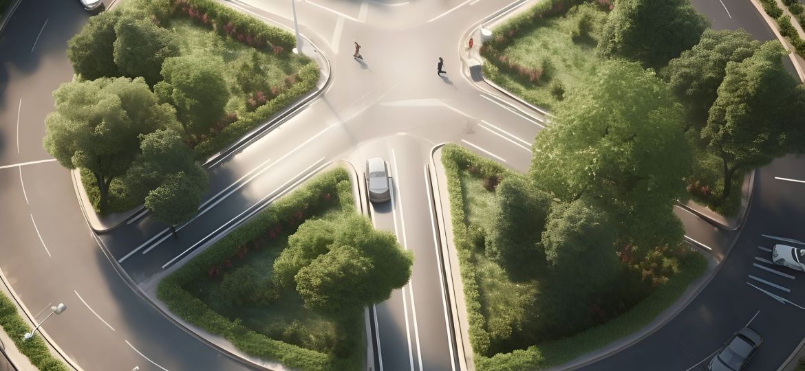 Aerial view of a roundabout in the city. Top view.